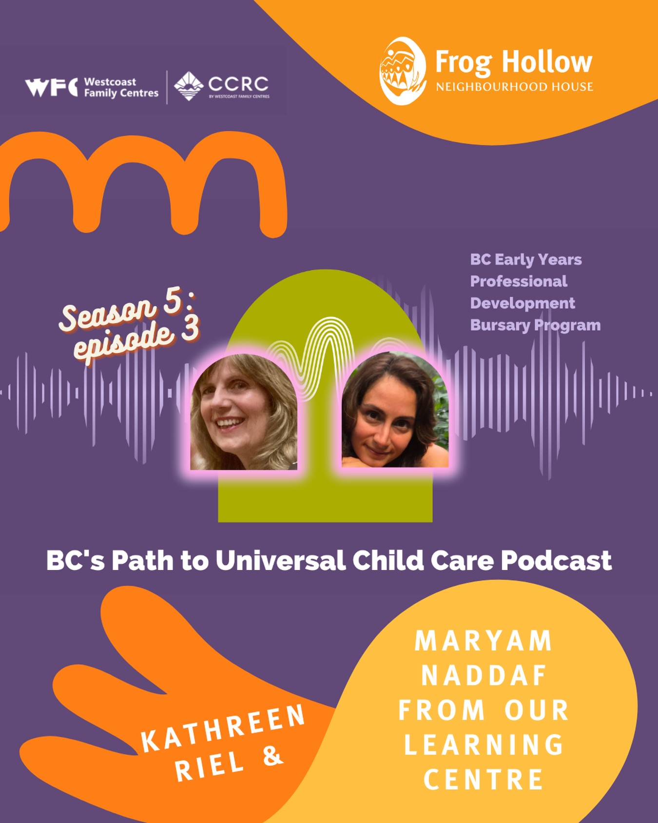 🎙️ Podcast Spotlight! 💚🐸

We’re excited to share Season 5, Episode 3 of BC’s Path to Universal Child Care Podcast, featuring our very own Maryam Naddaf, Director of Frog Hollow’s Learning Centre!

In this episode, the conversation explores the BC Early Years Professional Development Bursary Program—what it is, why it matters, and how it’s supporting educators’ learning and growth across British Columbia.

Maryam is joined by Kathreen Riel, who manages the bursary fund, for an insightful discussion on strengthening early learning and care through professional development.

🎧 Tune in and learn more about the impact this program is having on our early years community. 🔗 Link in bio at Frog Hollow NH 🔗

#FrogHollowNH #LearningCentre #EarlyYears #ChildCareBC #community
